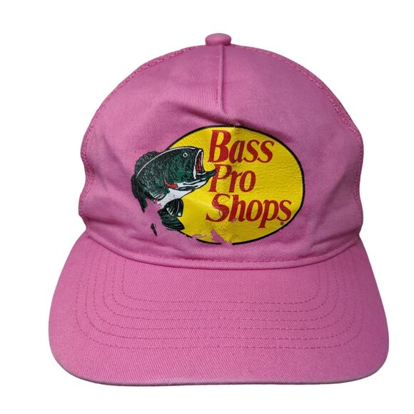 Bass Pro Shops Snapback Trucker Hat Pink OSFM Adjustable Mesh Back Gone Fishing - Picture 1 of 10